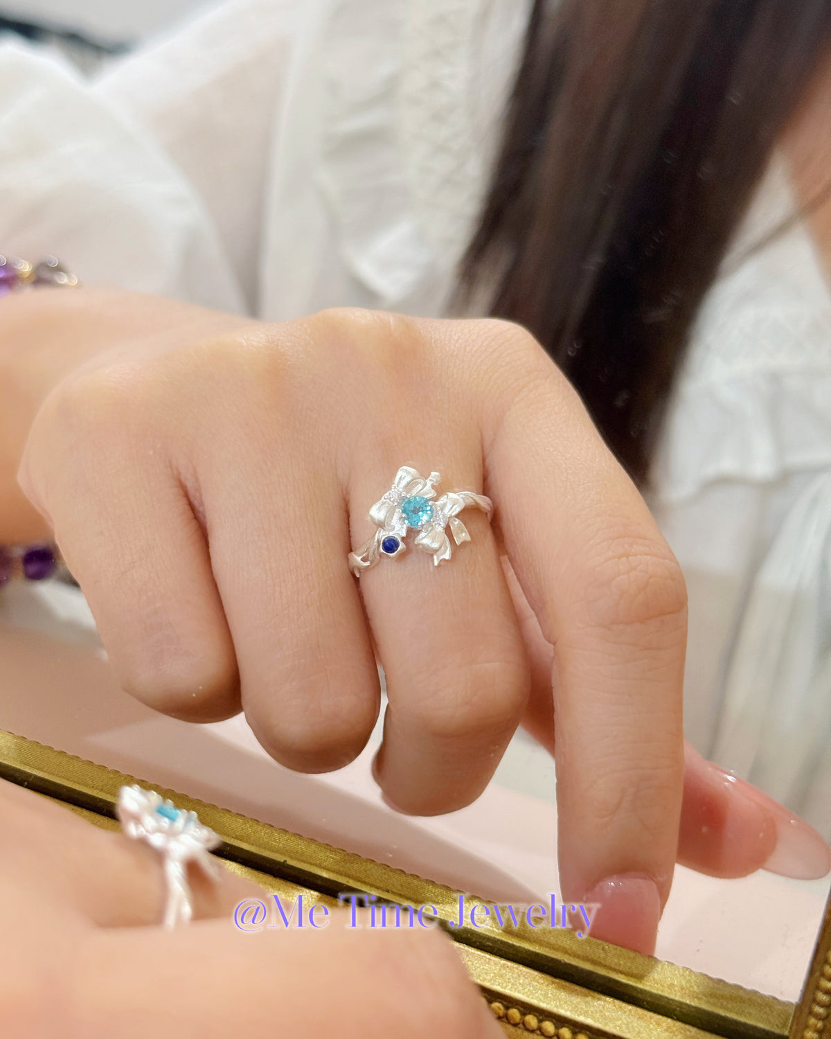 🎀 蝴蝶結托帕石戒指｜清甜夢幻感