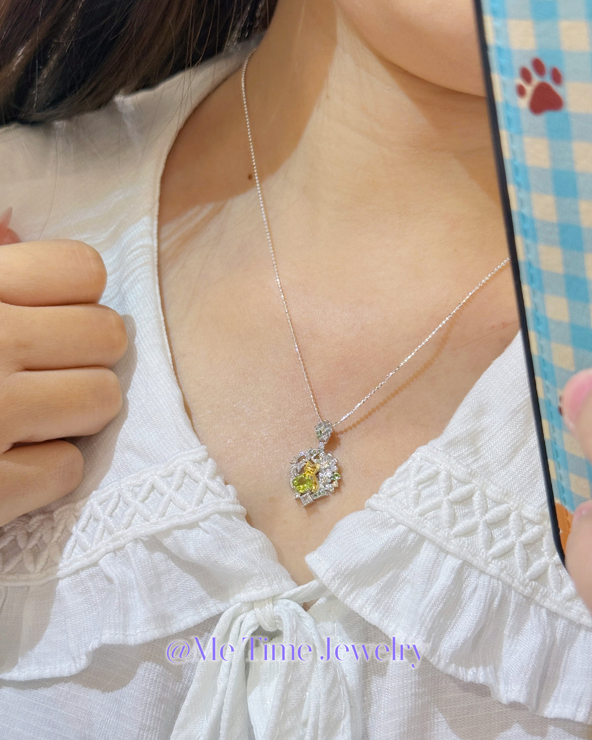 ✨ 🐱花叢小貓寶石純銀項鍊｜夢幻精緻款