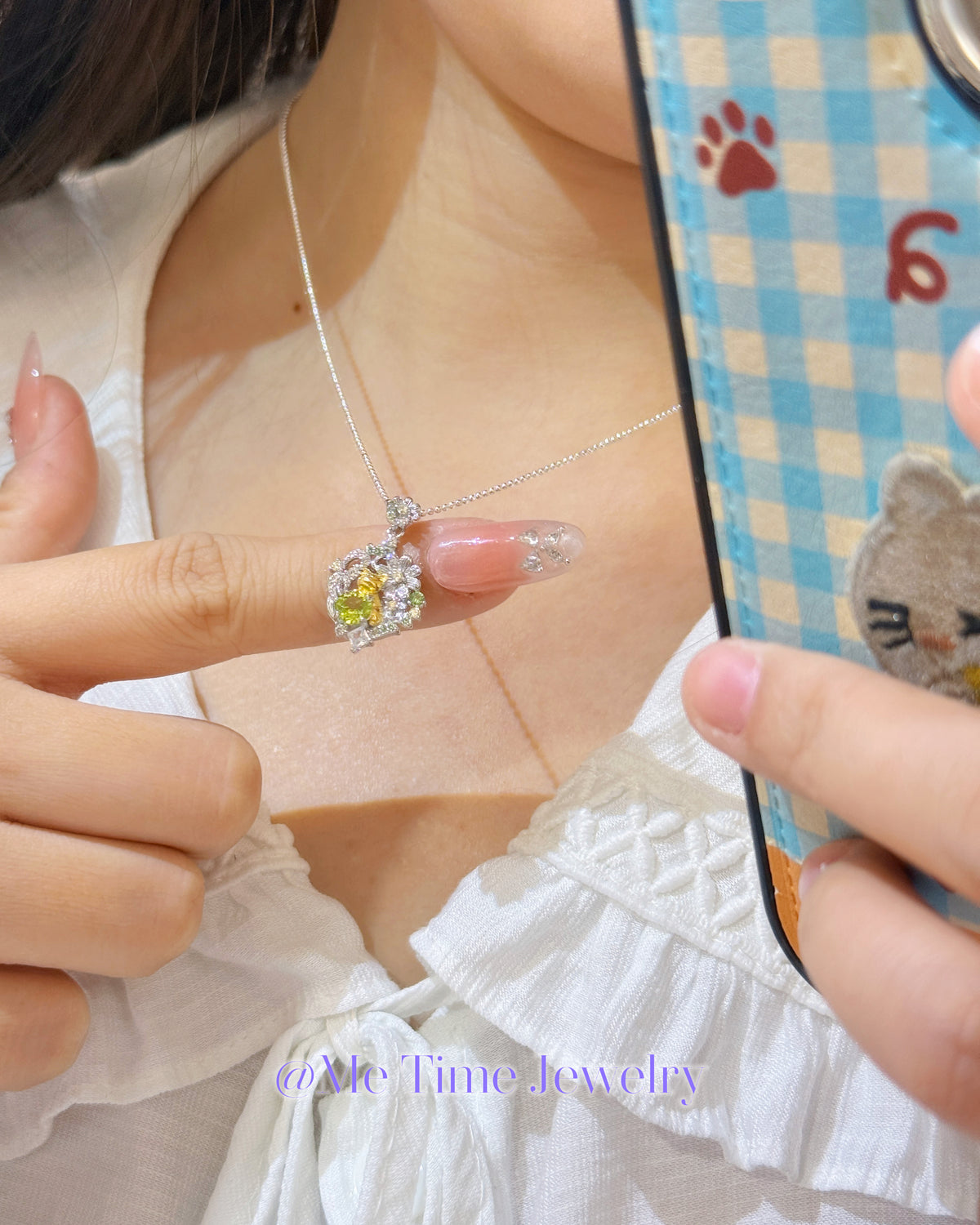 ✨ 🐱花叢小貓寶石純銀項鍊｜夢幻精緻款